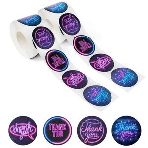 Thank You Sticker Labels 500 labels on roll. Neon and black color, 1.5”x1.5” NWT